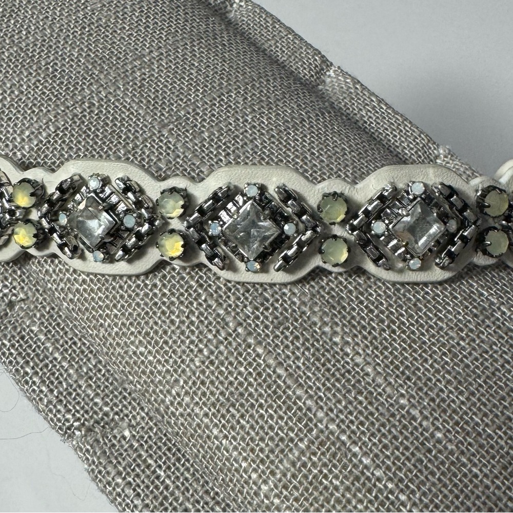 Stella & Dot Chiara adjustable bracelet with crystals and white leather